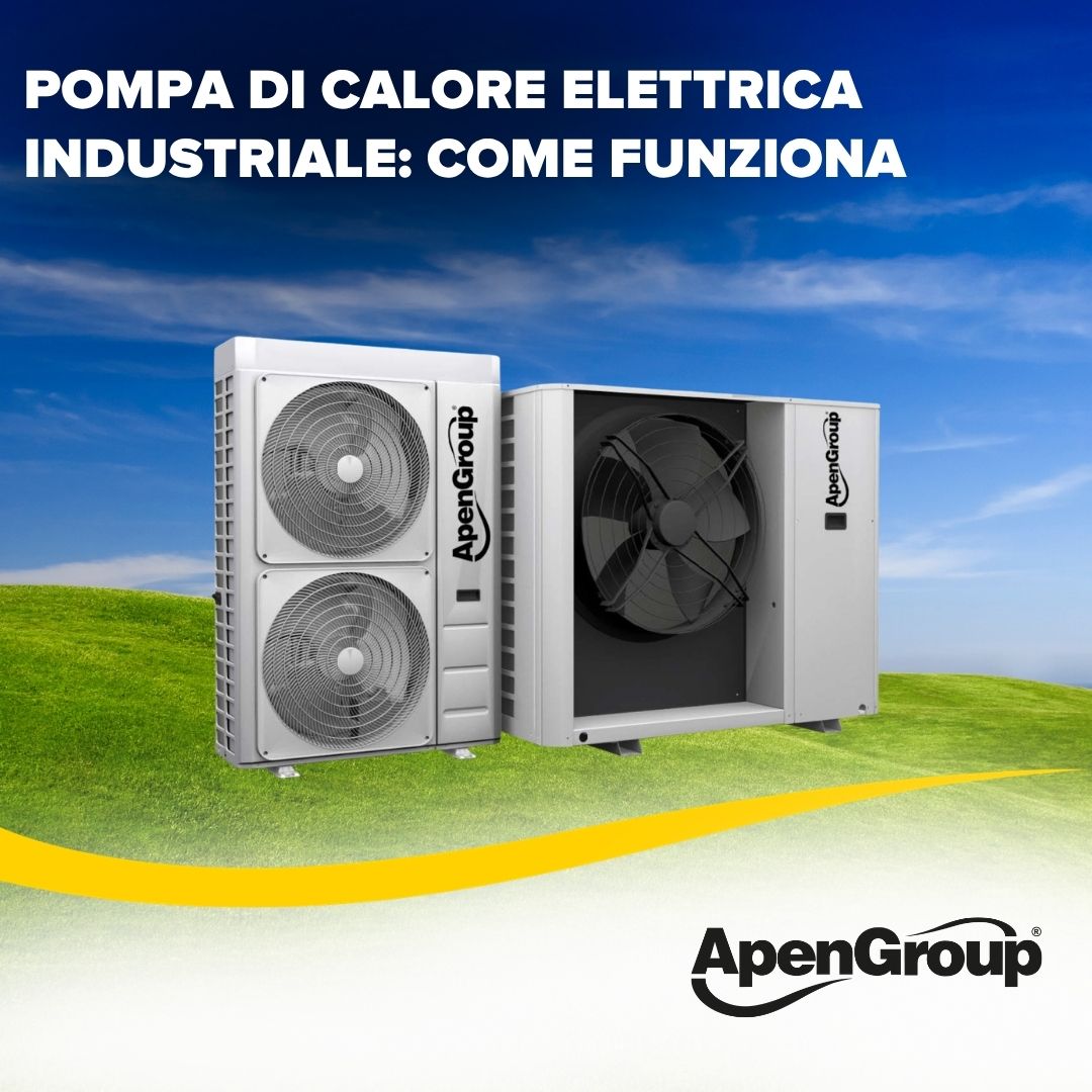 Due unità esterne della pompa di calore elettrica AquaPump Electric di Apen Group per riscaldamento e raffrescamento industriale